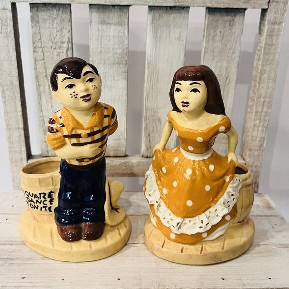 Stewart B McCulloch Boy & Girl Square Dance Tonight Planters Hand Painted CA EUC - Picture 1 of 11